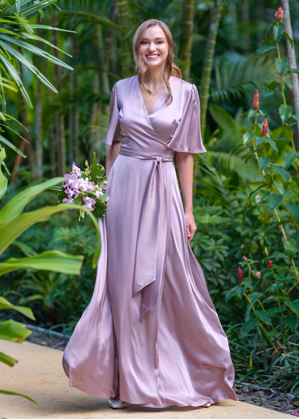 Taupe wrap long dress