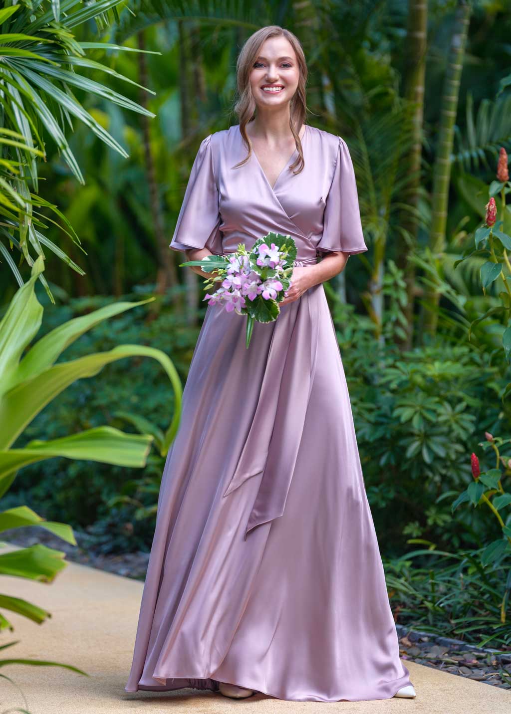 Taupe wrap long dress