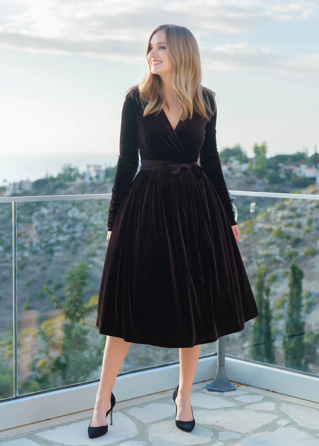 Chocolate Brown Velvet Dress with Petticoat