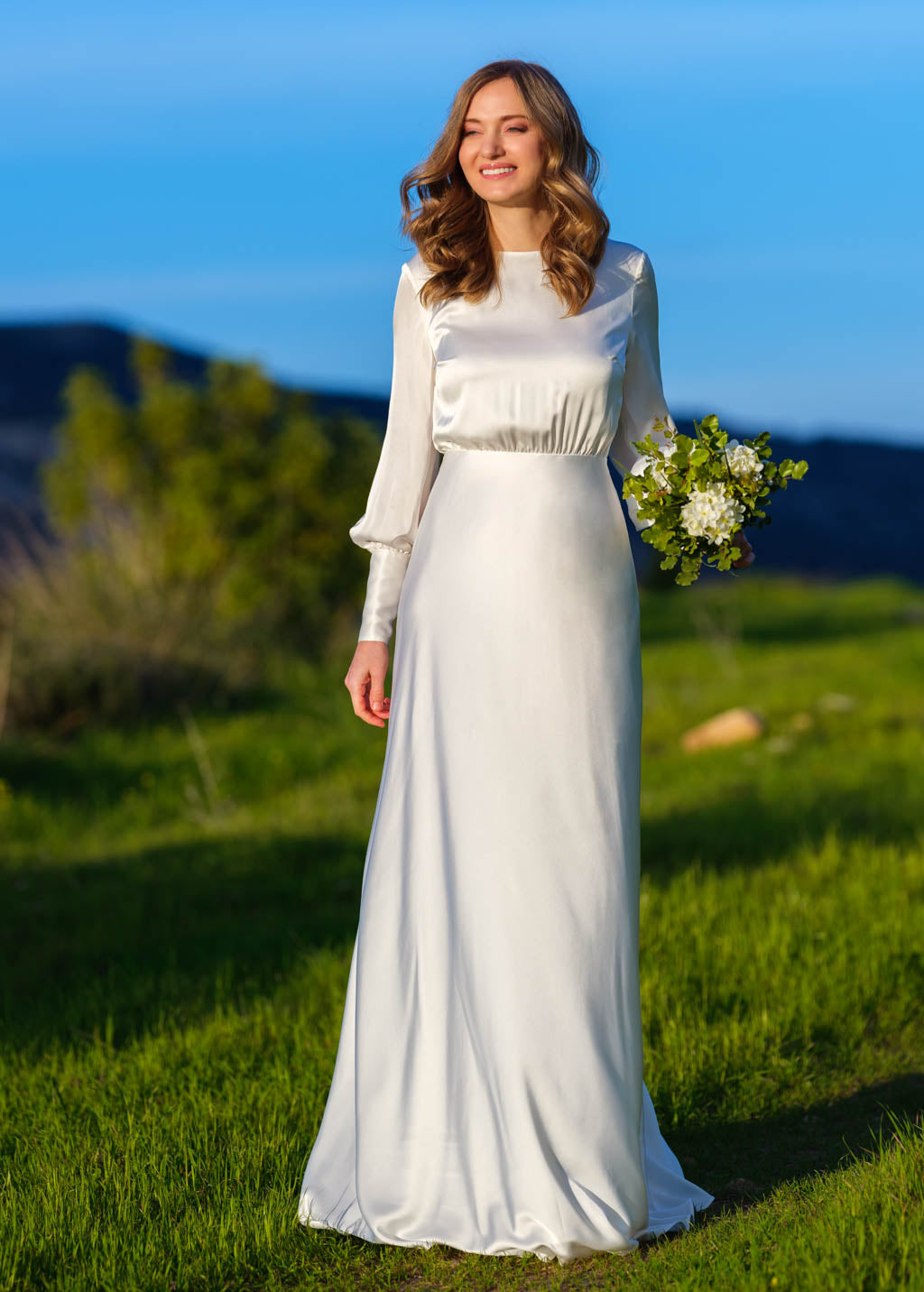 Ivory silk wedding dress
