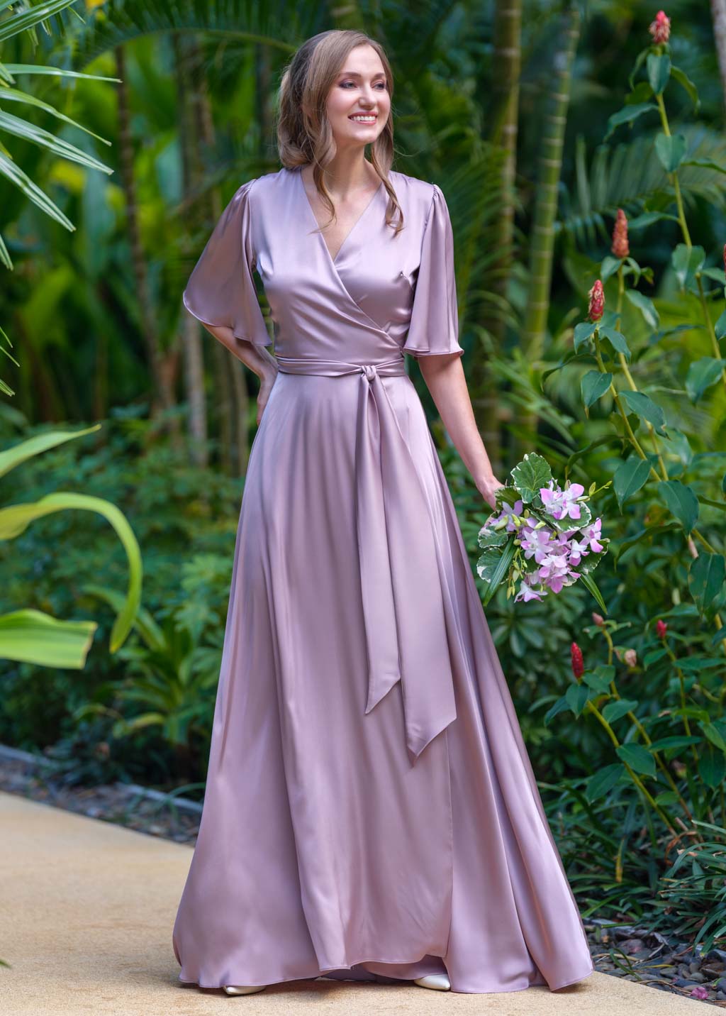 Taupe wrap long dress