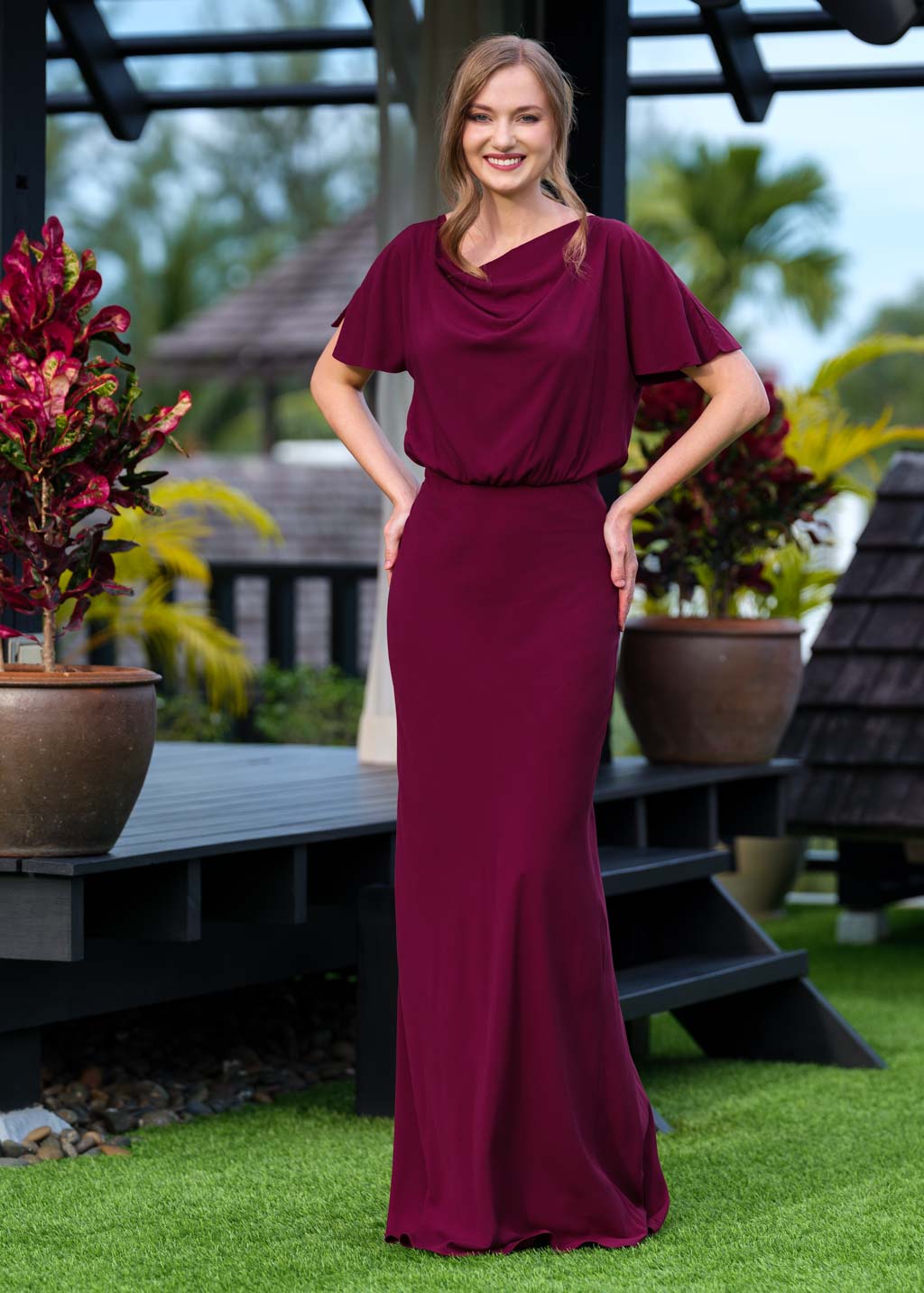Burgundy romantic long dress