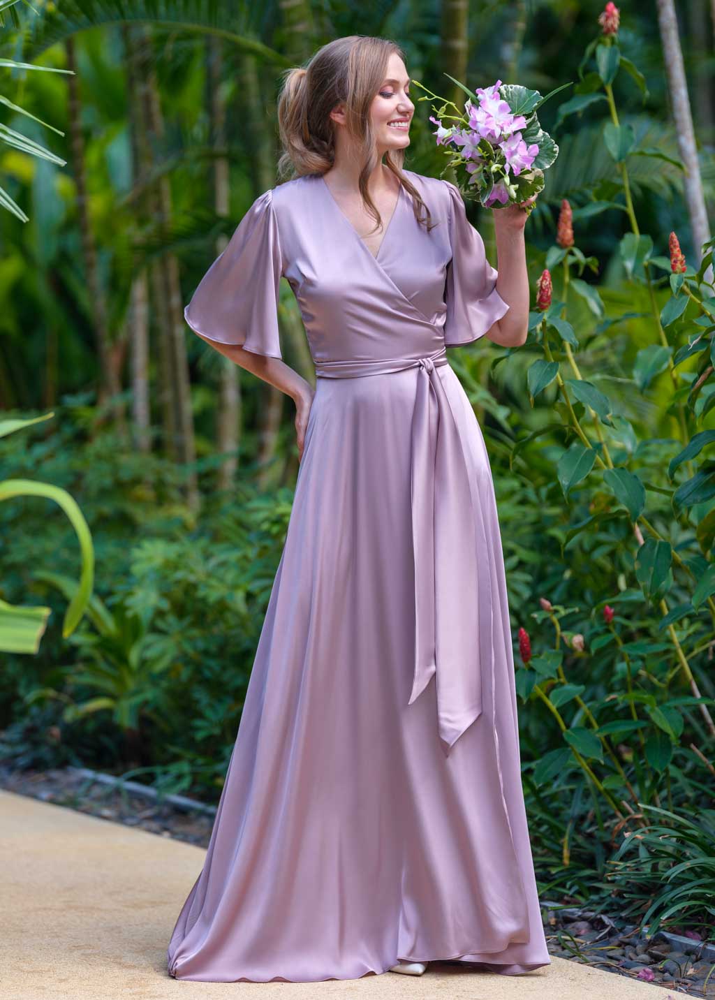 Taupe wrap long dress