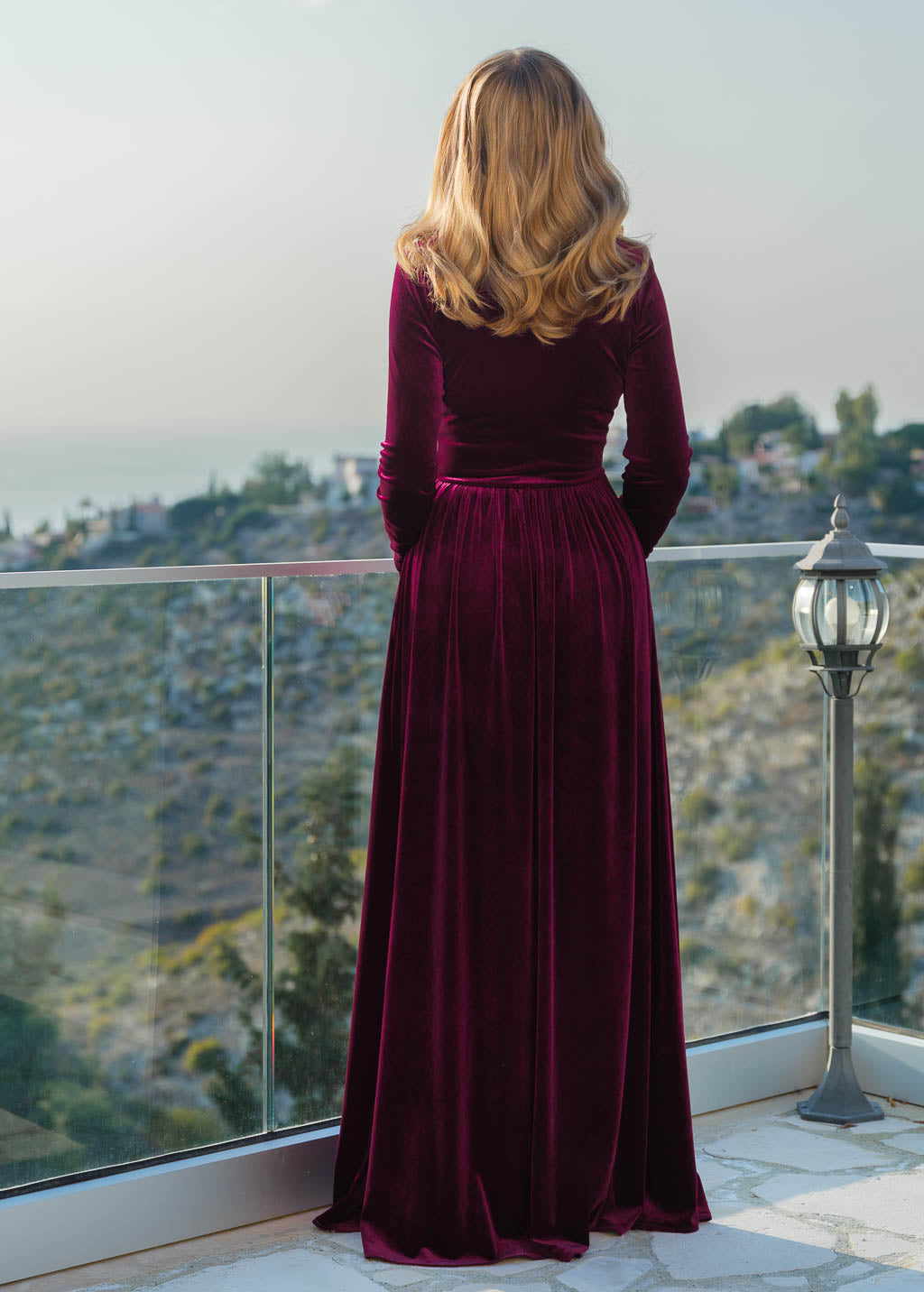 Plum Burgundy Velvet Long Dress