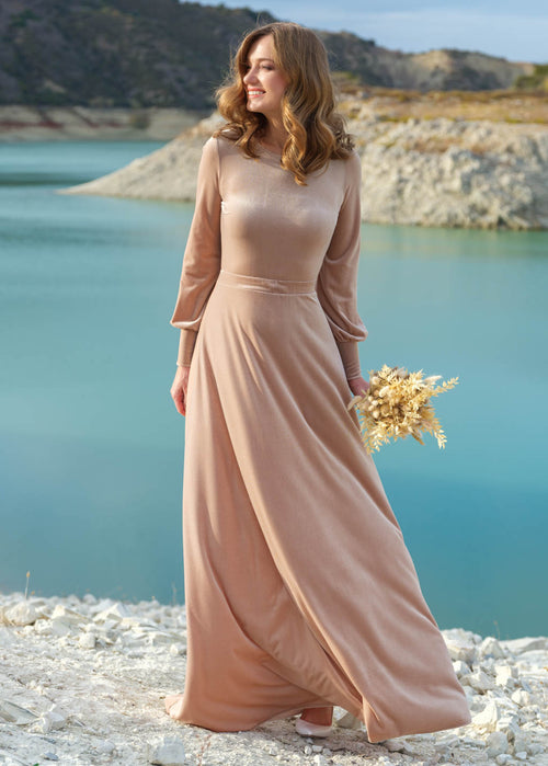 velvet champagne dress Champagne Velvet Maxi Dress