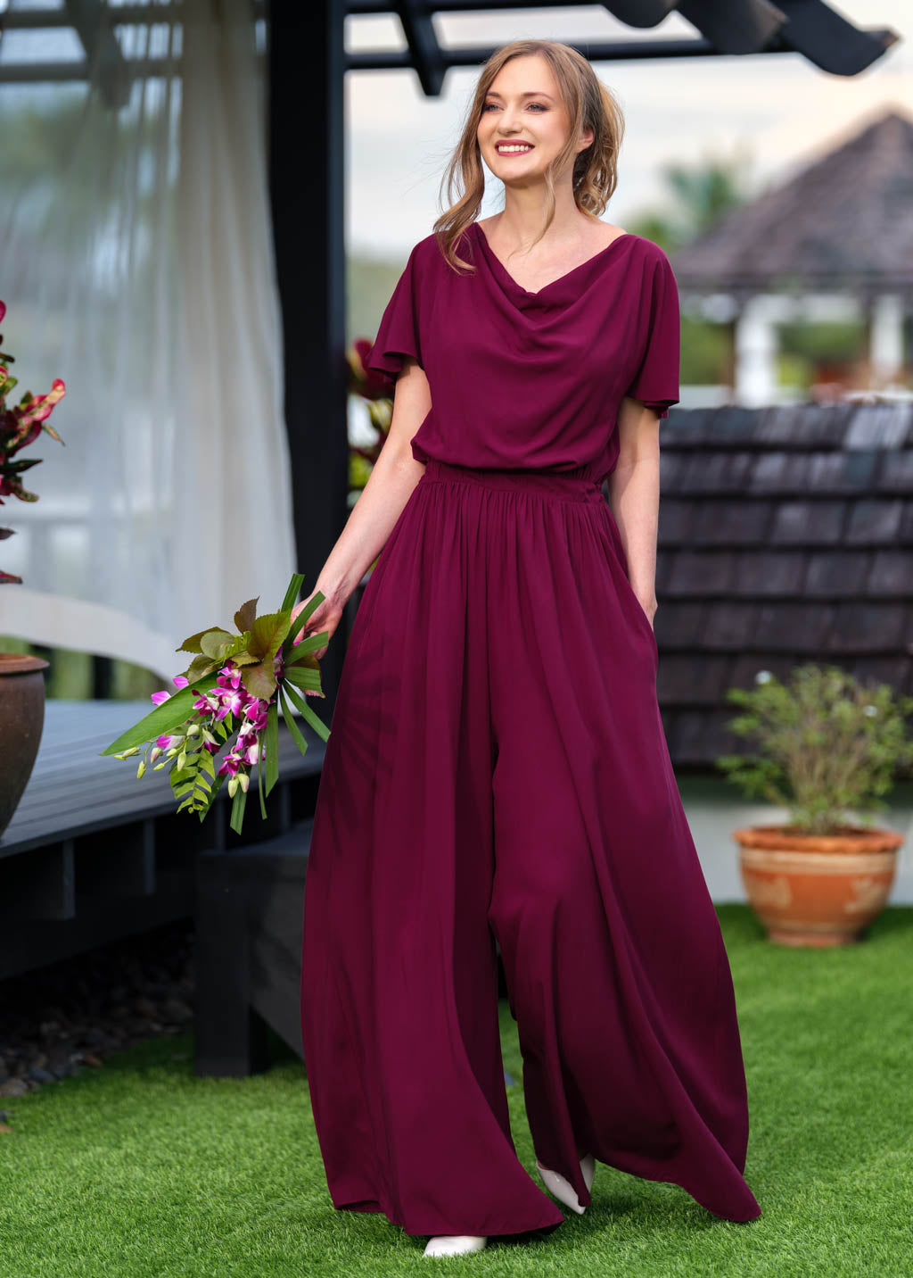 Burgundy romantic jumpsuit