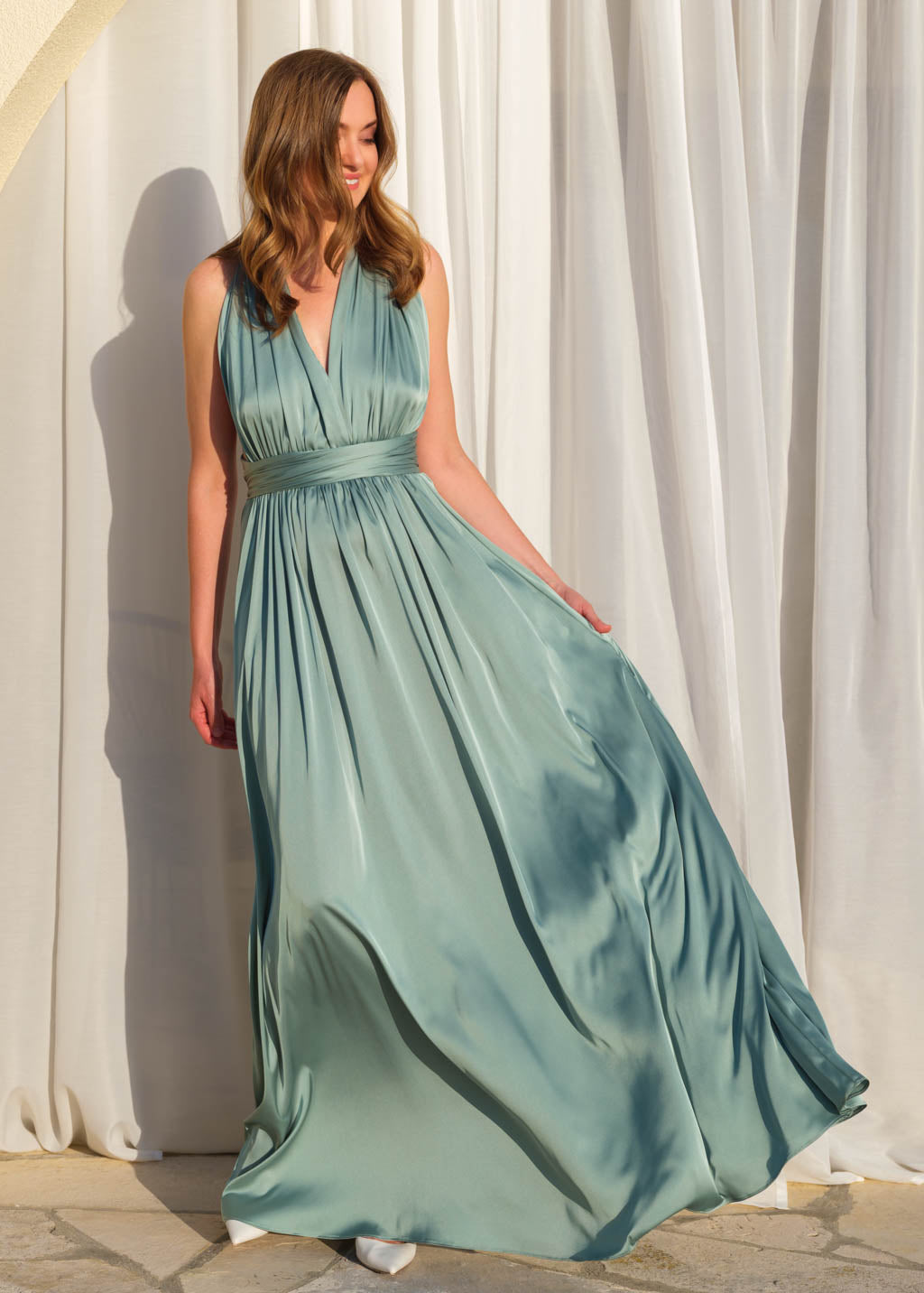 Sage green infinity long pleated dress