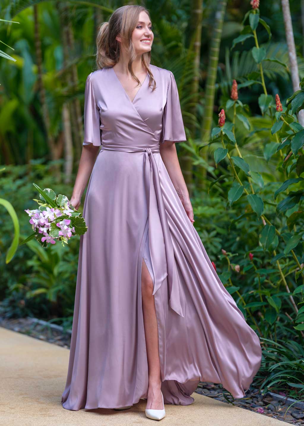 Taupe wrap long dress