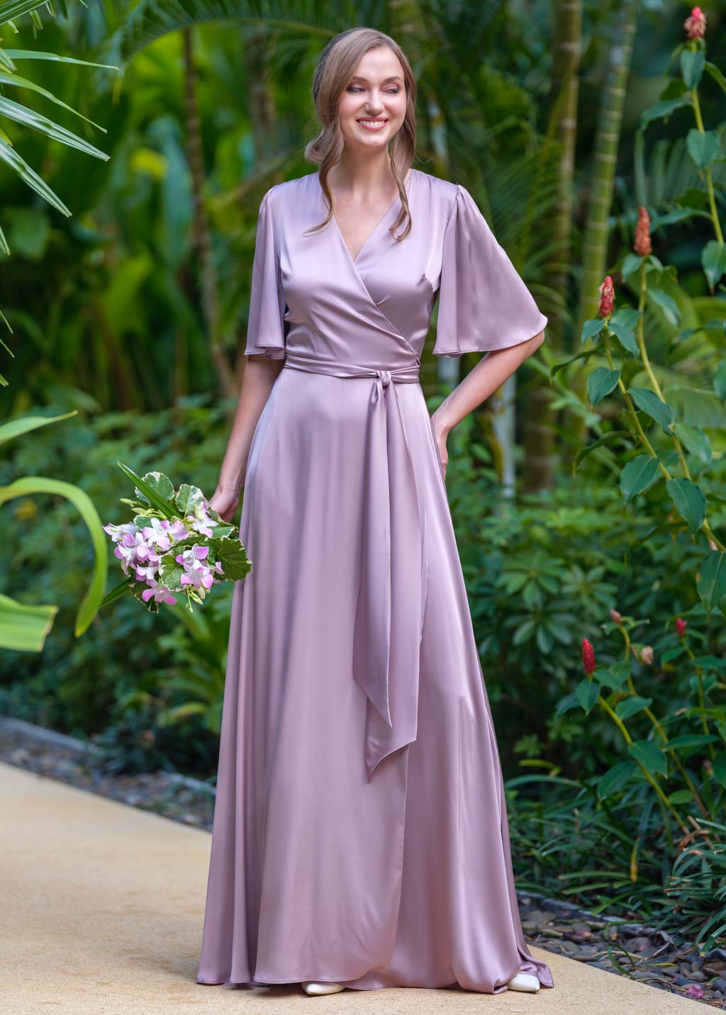 Taupe wrap long dress