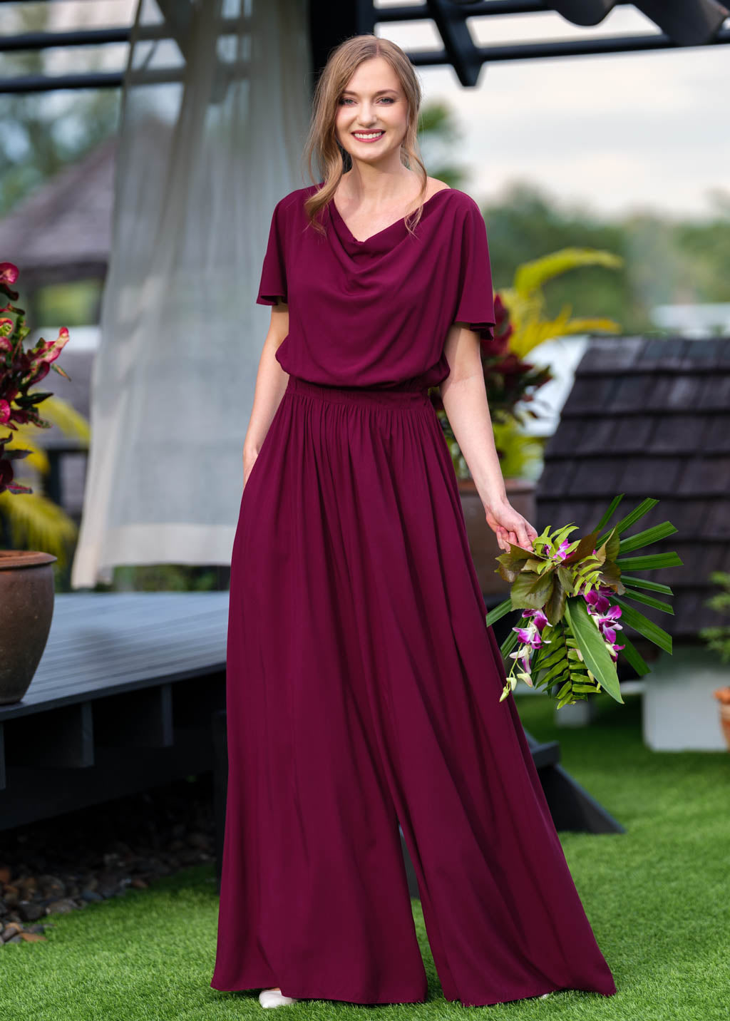 Burgundy romantic jumpsuit