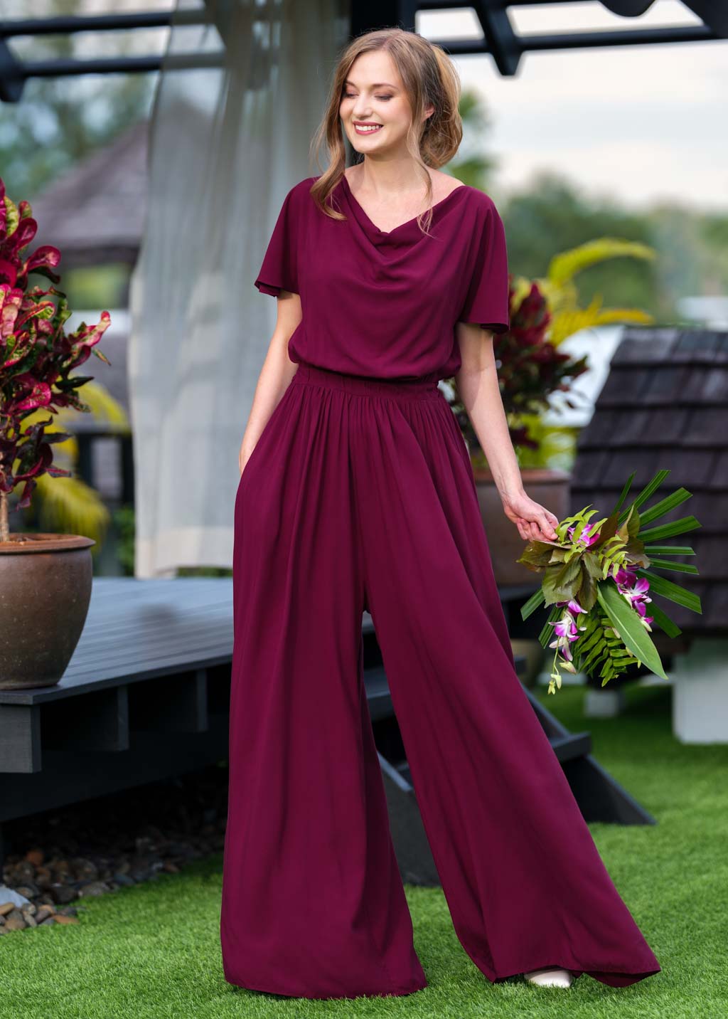 Burgundy romantic jumpsuit