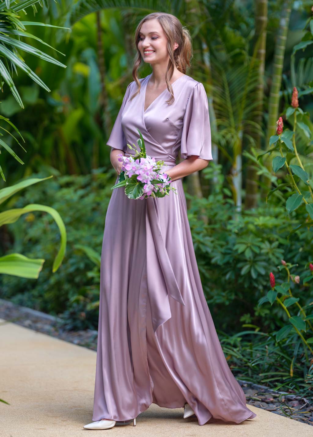 Taupe wrap long dress