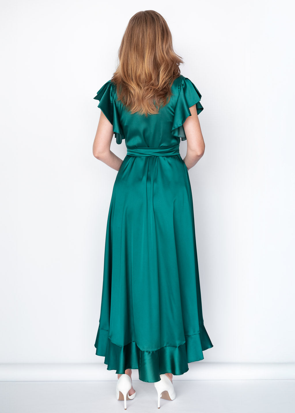 Dunkelgrünes Wickelkleid