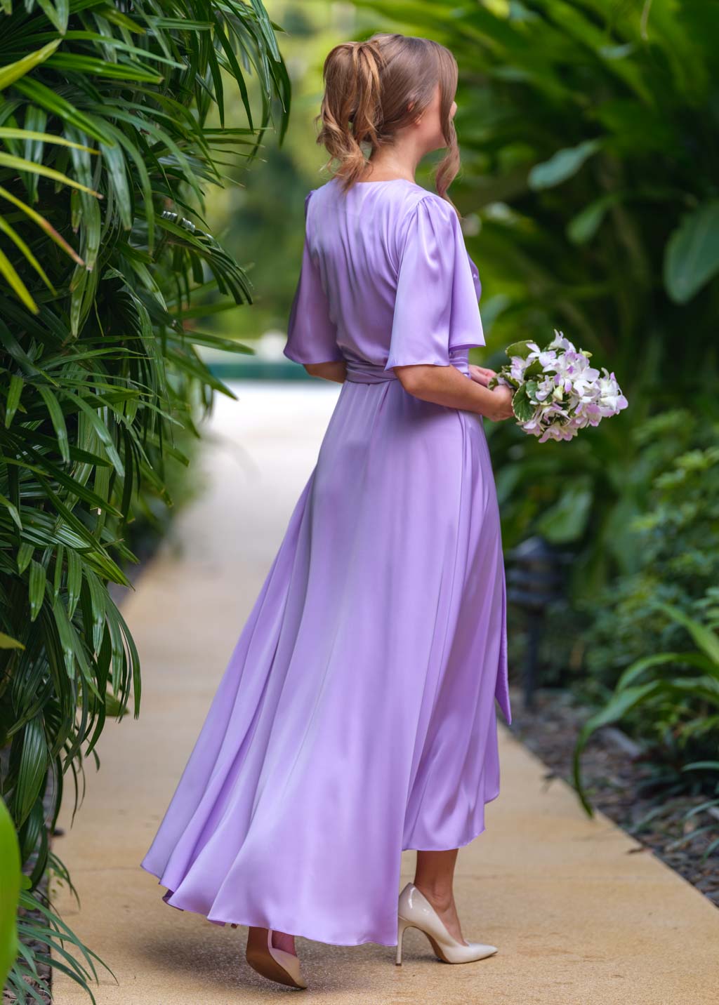 Lilac silk long wrap dress