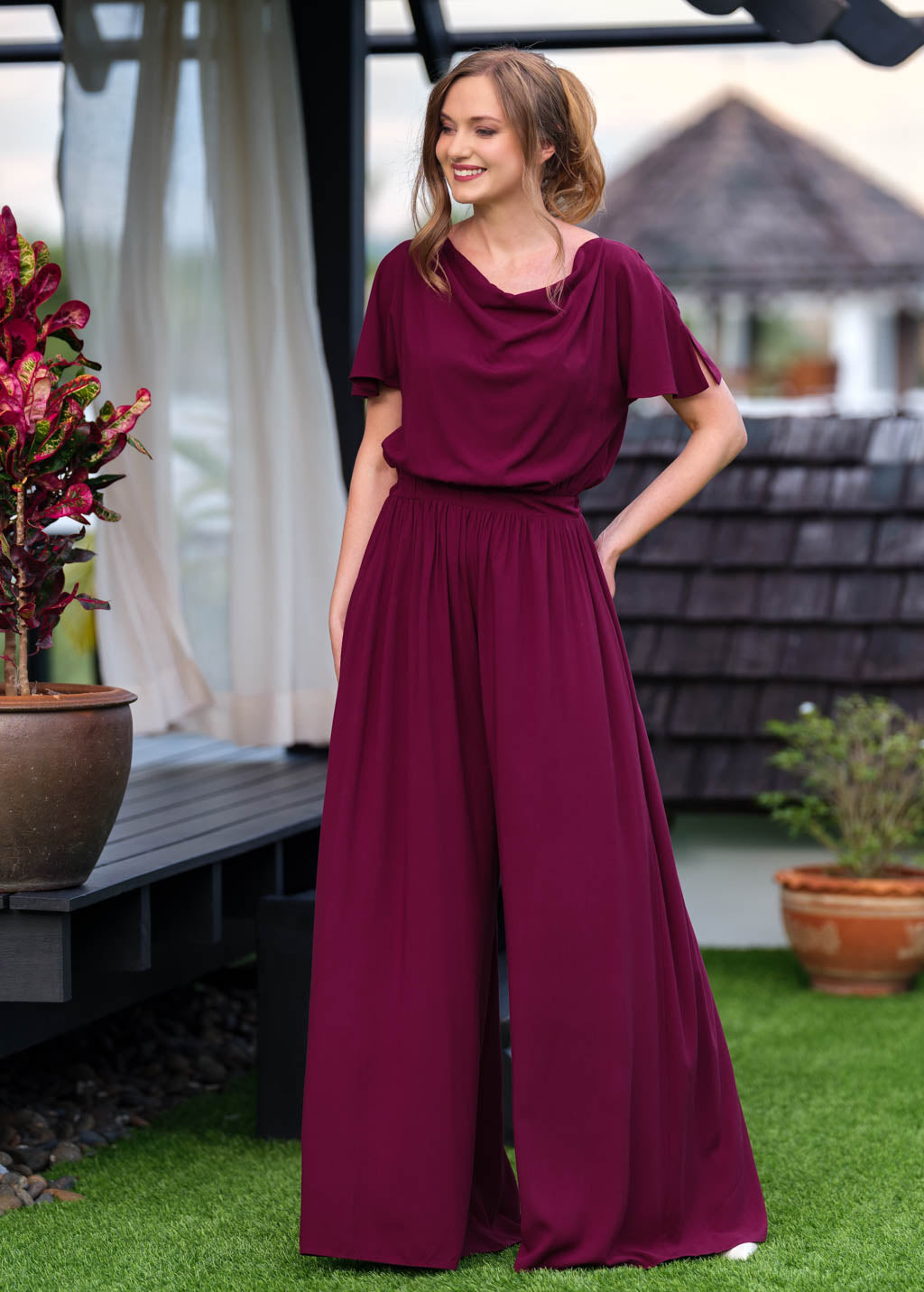 Burgundy romantic jumpsuit
