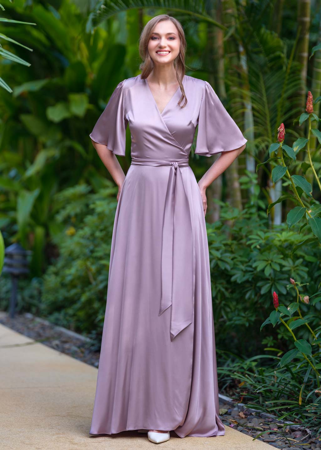 Taupe wrap long dress