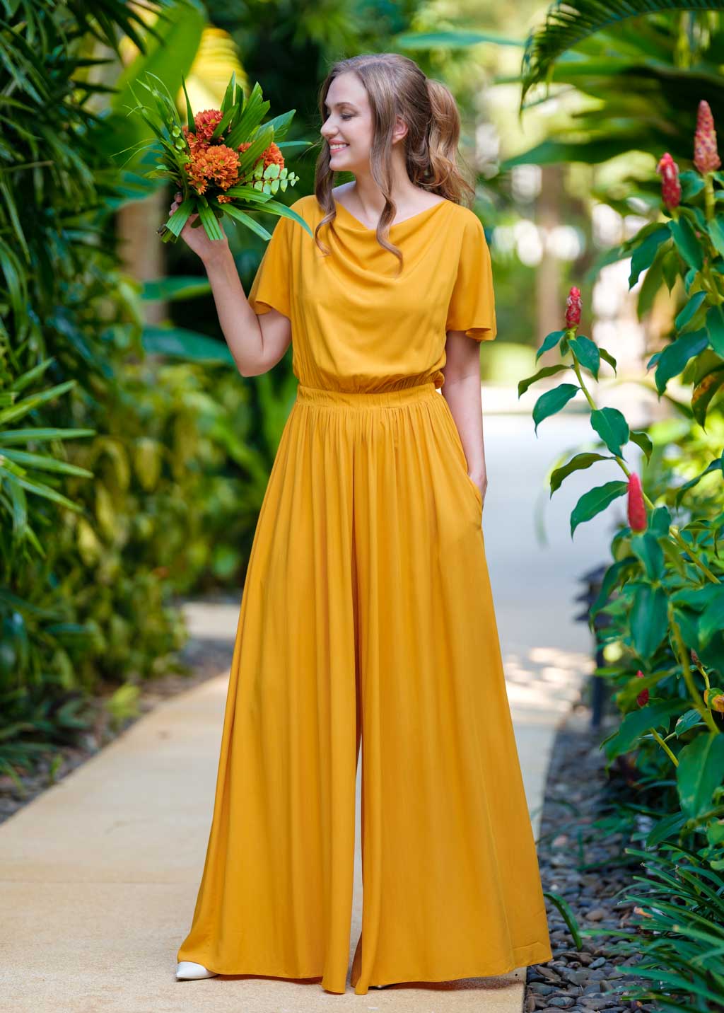 Honey yellow romantic jumpsuit