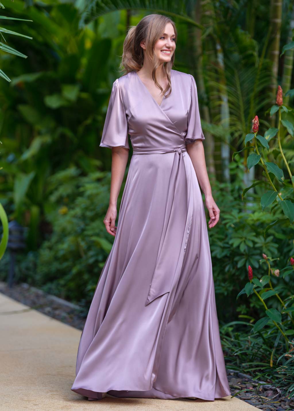 Taupe wrap long dress