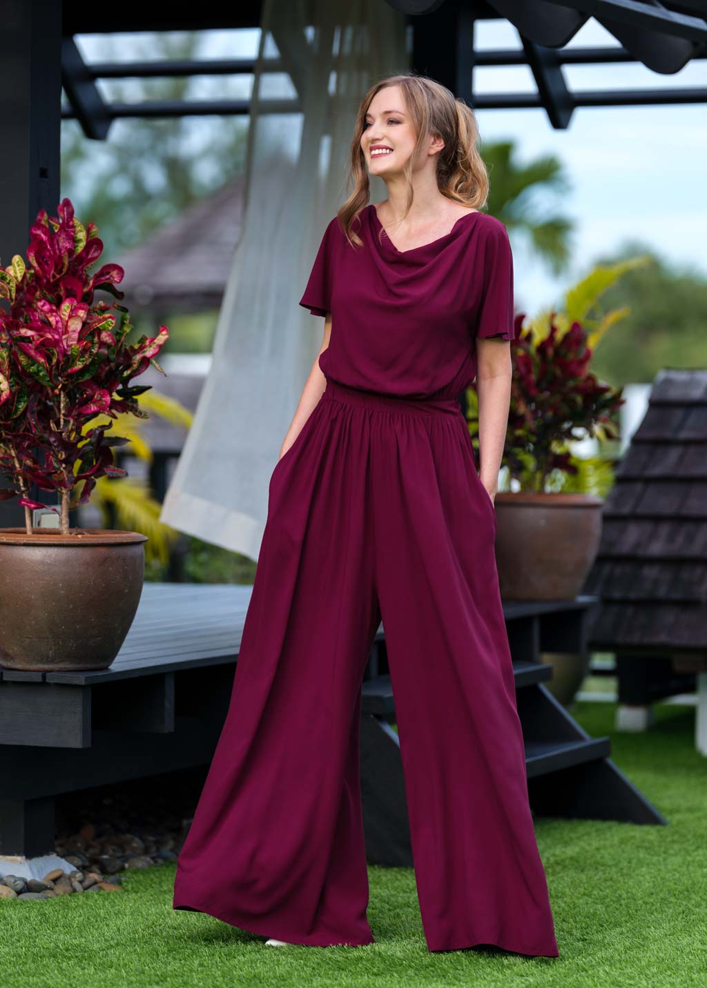 Burgundy romantic jumpsuit