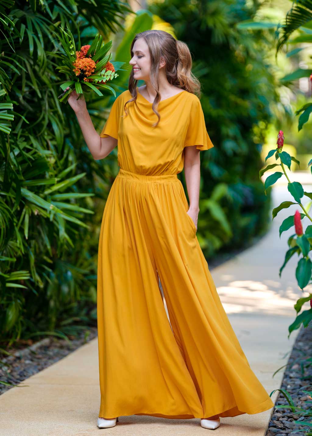 Honey yellow romantic jumpsuit