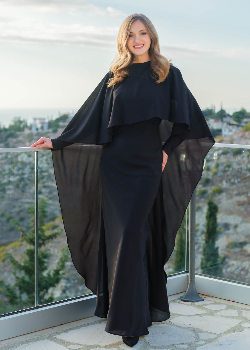 Robe longue en mousseline vert sauge