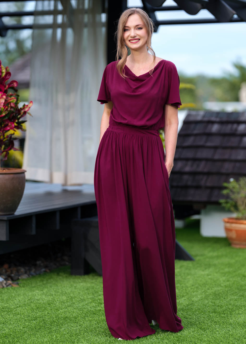 Burgundy romantic jumpsuit