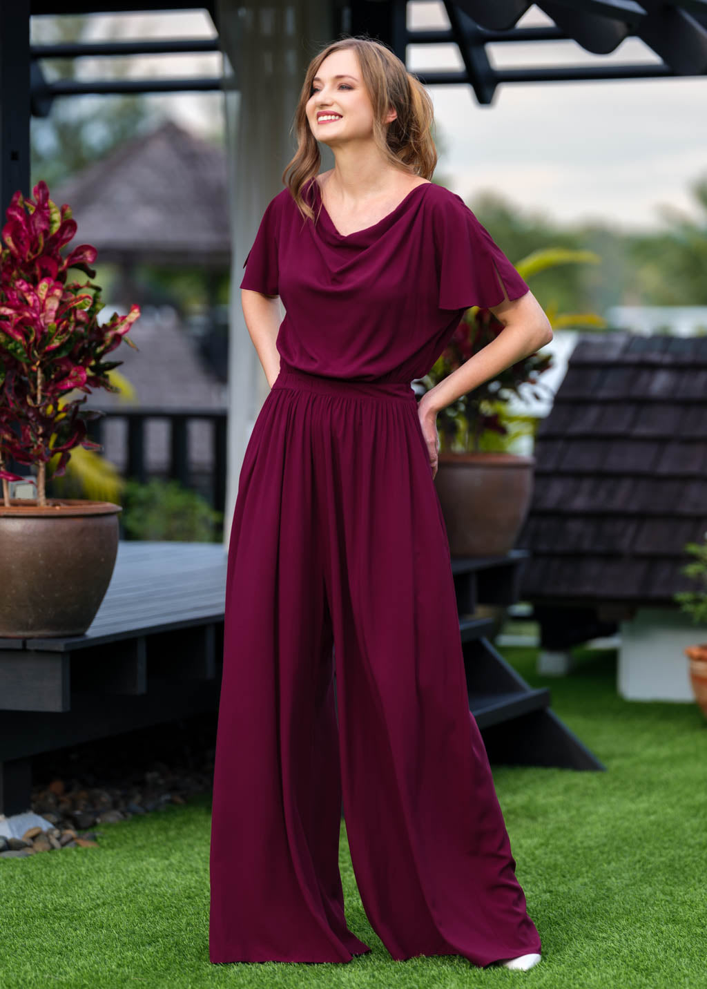 Burgundy romantic jumpsuit