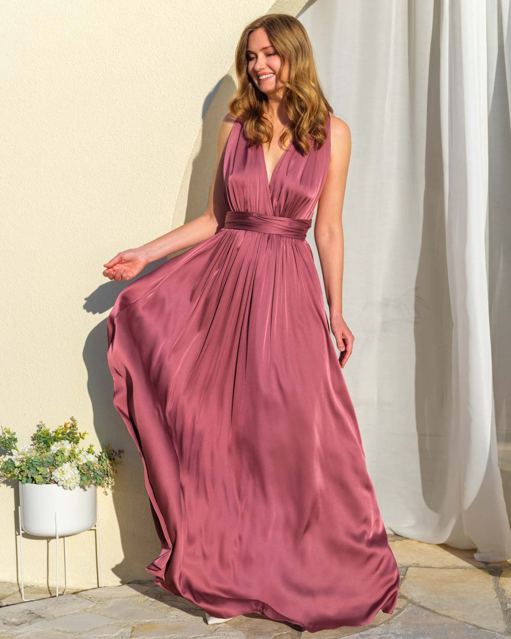 Rosewood silk infinity pleated dress