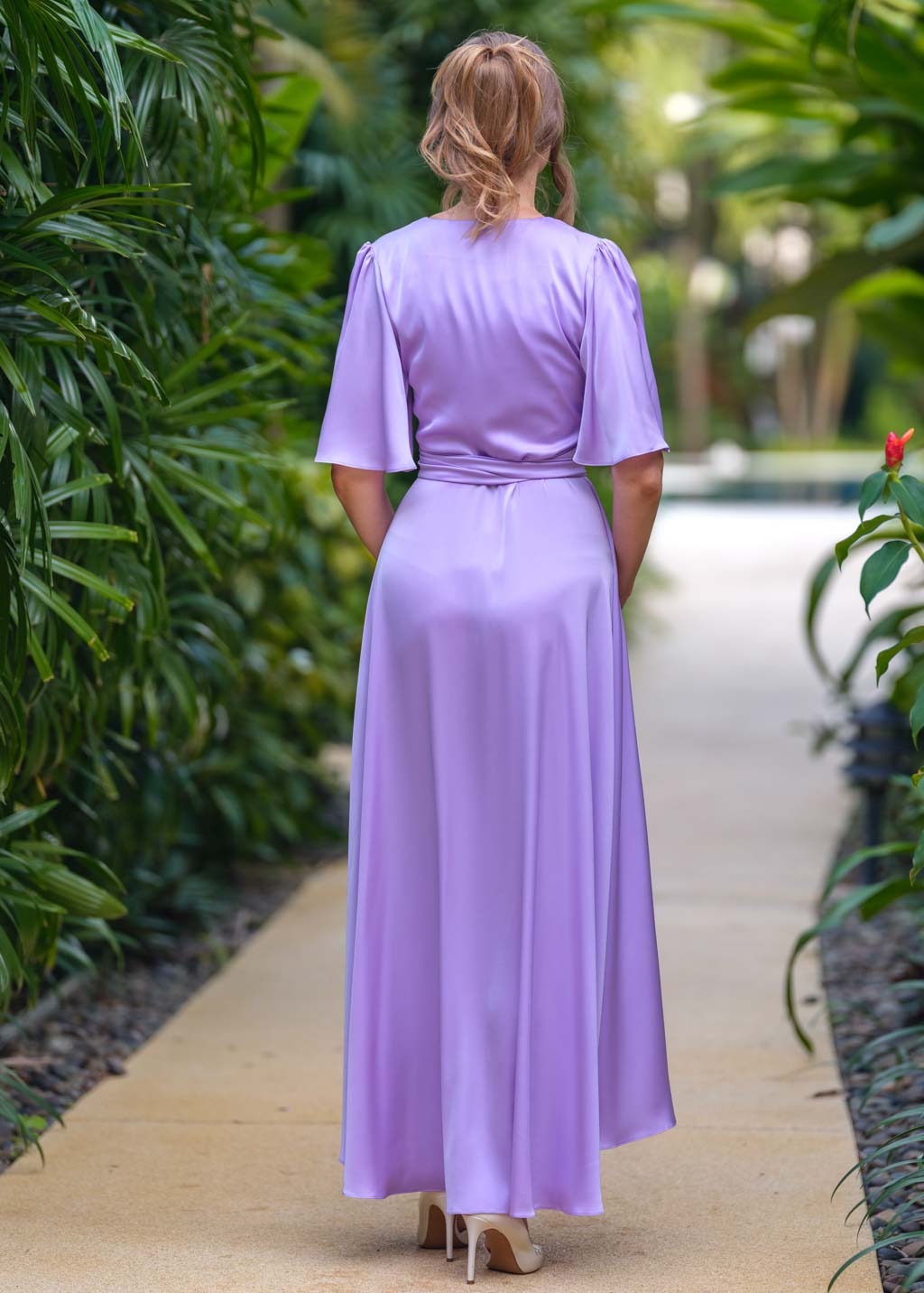 Lilac silk long wrap dress