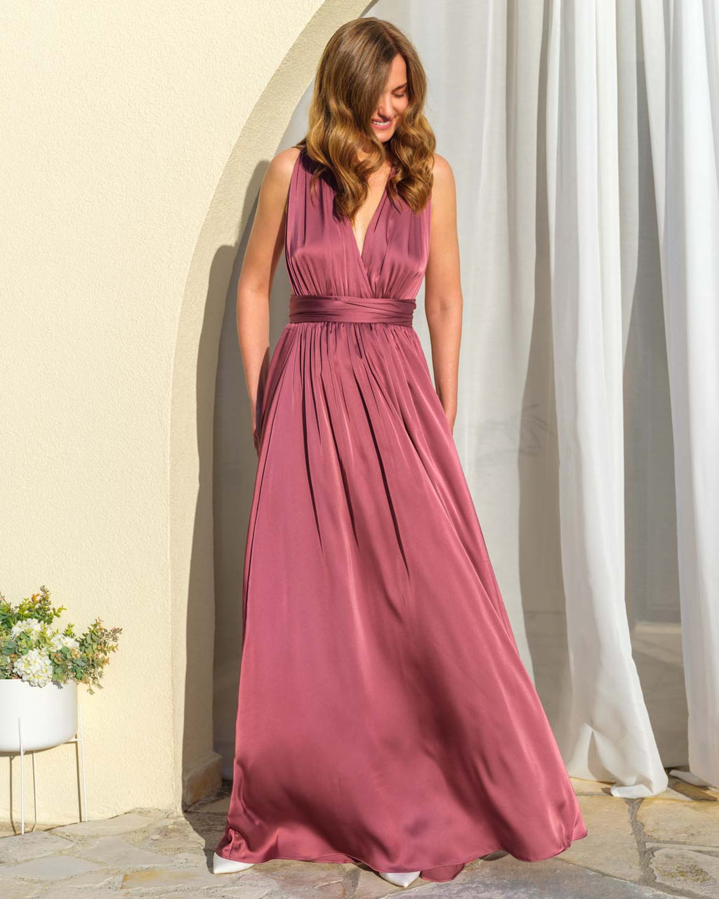 Rosewood silk infinity pleated dress
