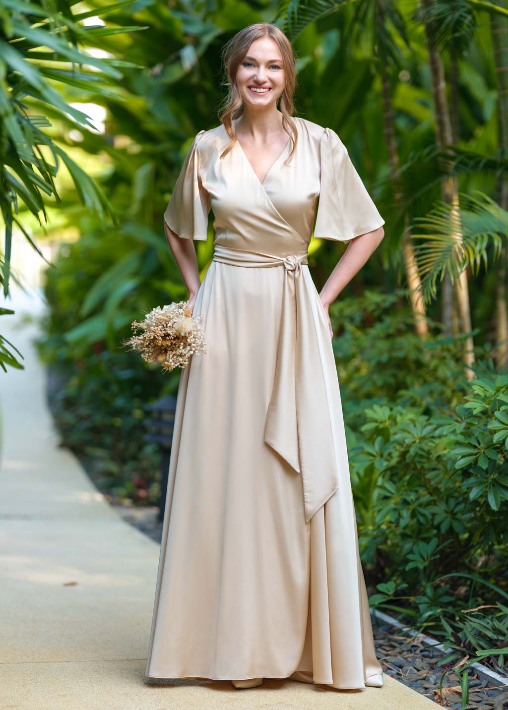 Champagne gold wrap long dress