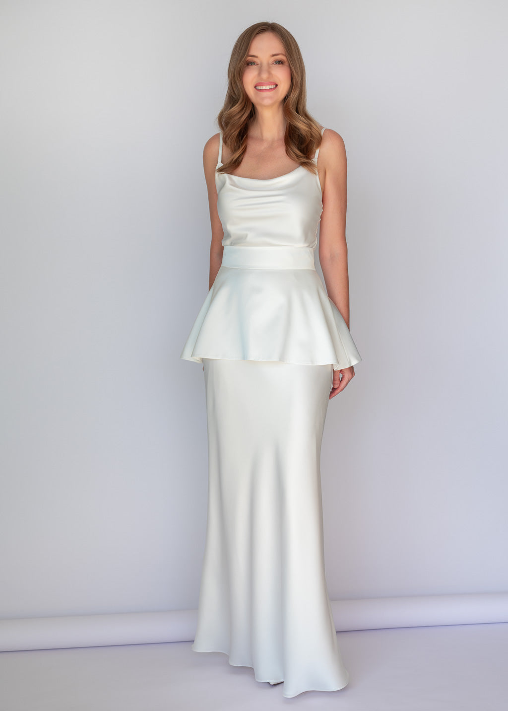 Ivory Silk Slip Dress with Detachable Peplum Belt