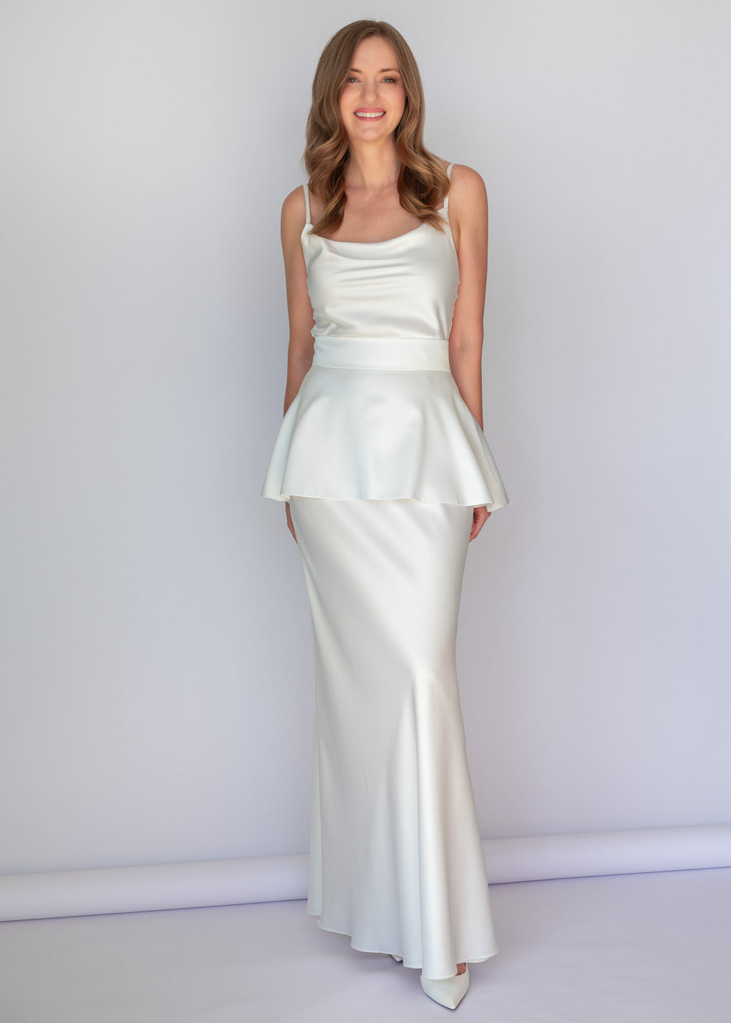 Ivory Silk Slip Dress with Detachable Peplum Belt
