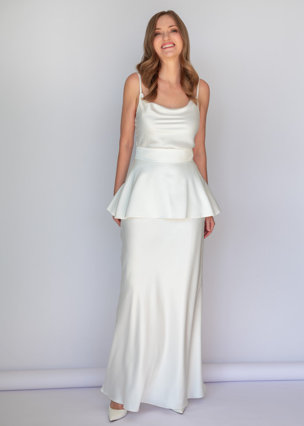 Ivory Silk Slip Dress with Detachable Peplum Belt