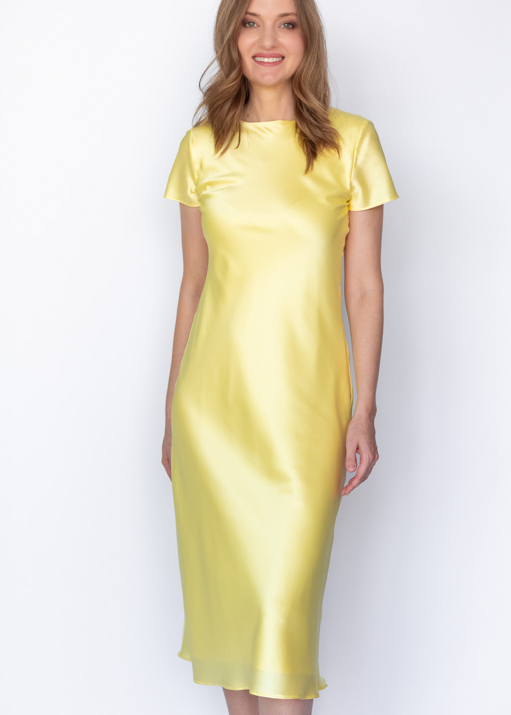 Elegant Lemon Sorbet Silk Midi Dress