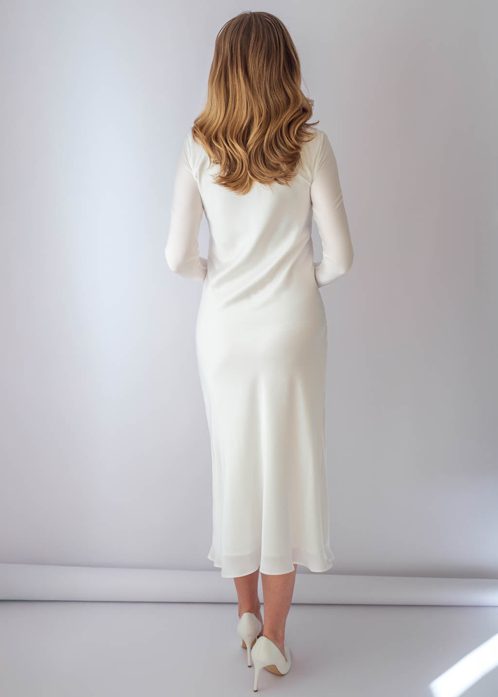 Bias Cut Ivory Silk Dress with Long Sleeves