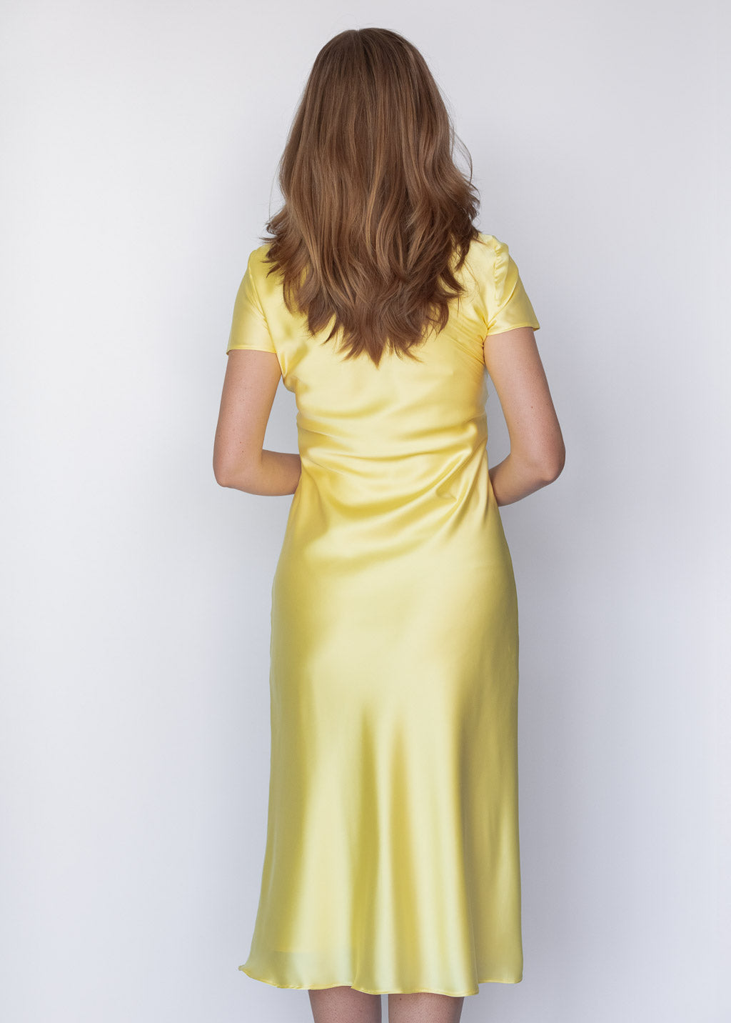 Elegant Lemon Sorbet Silk Midi Dress