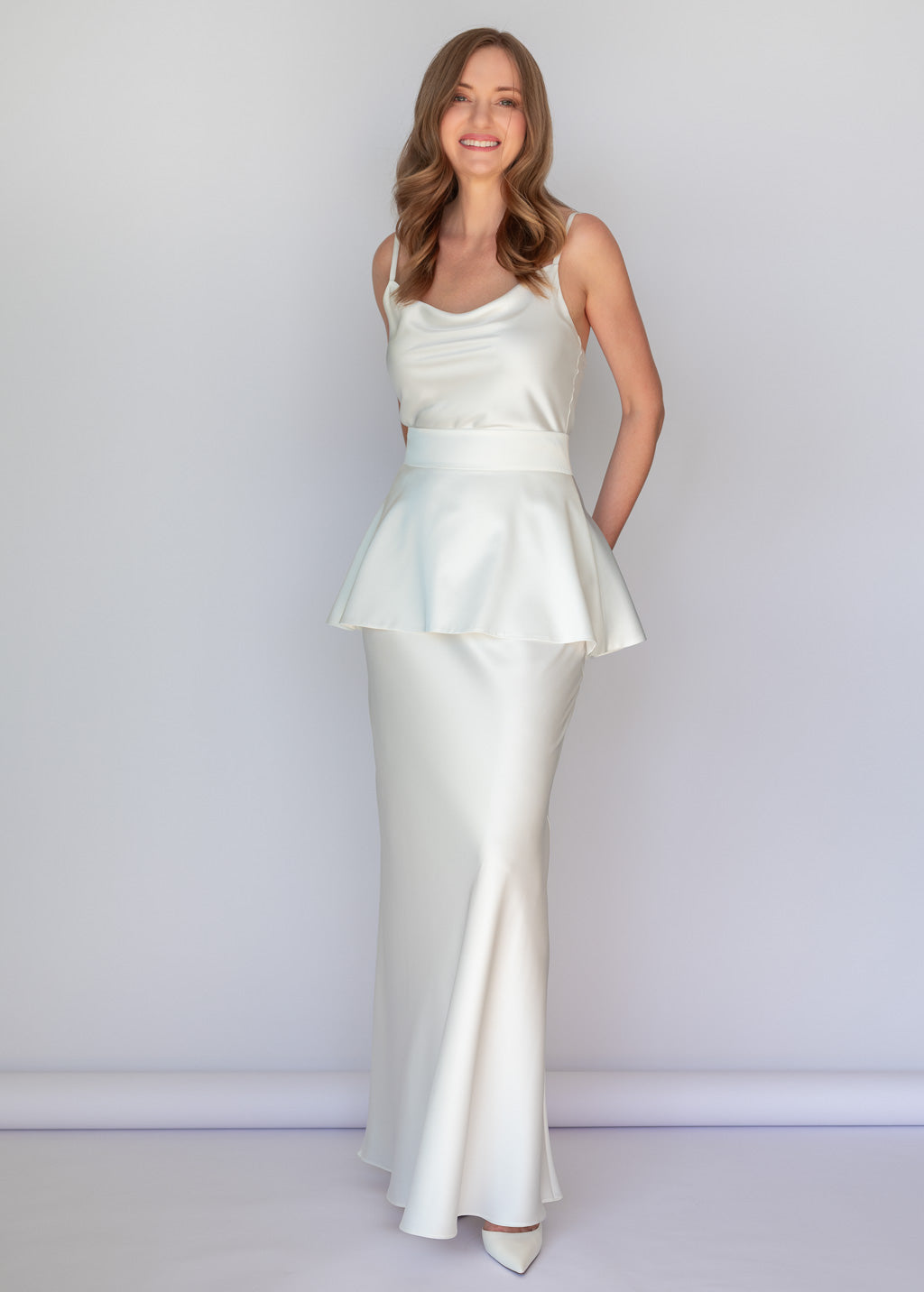 Ivory Silk Slip Dress with Detachable Peplum Belt