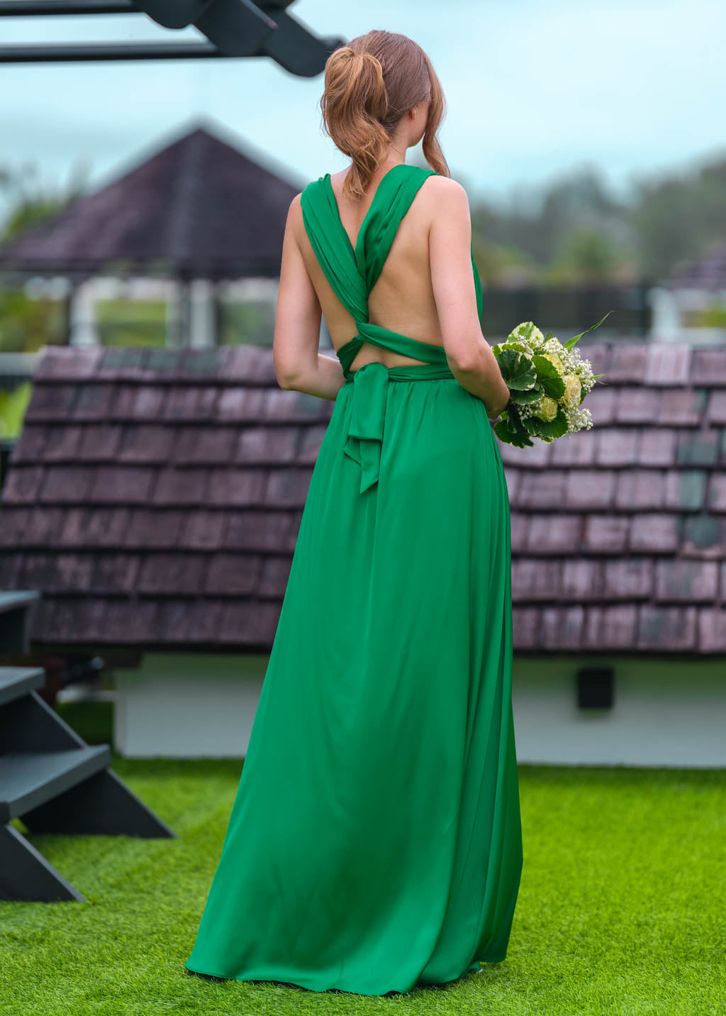 Green infinity slit long dress