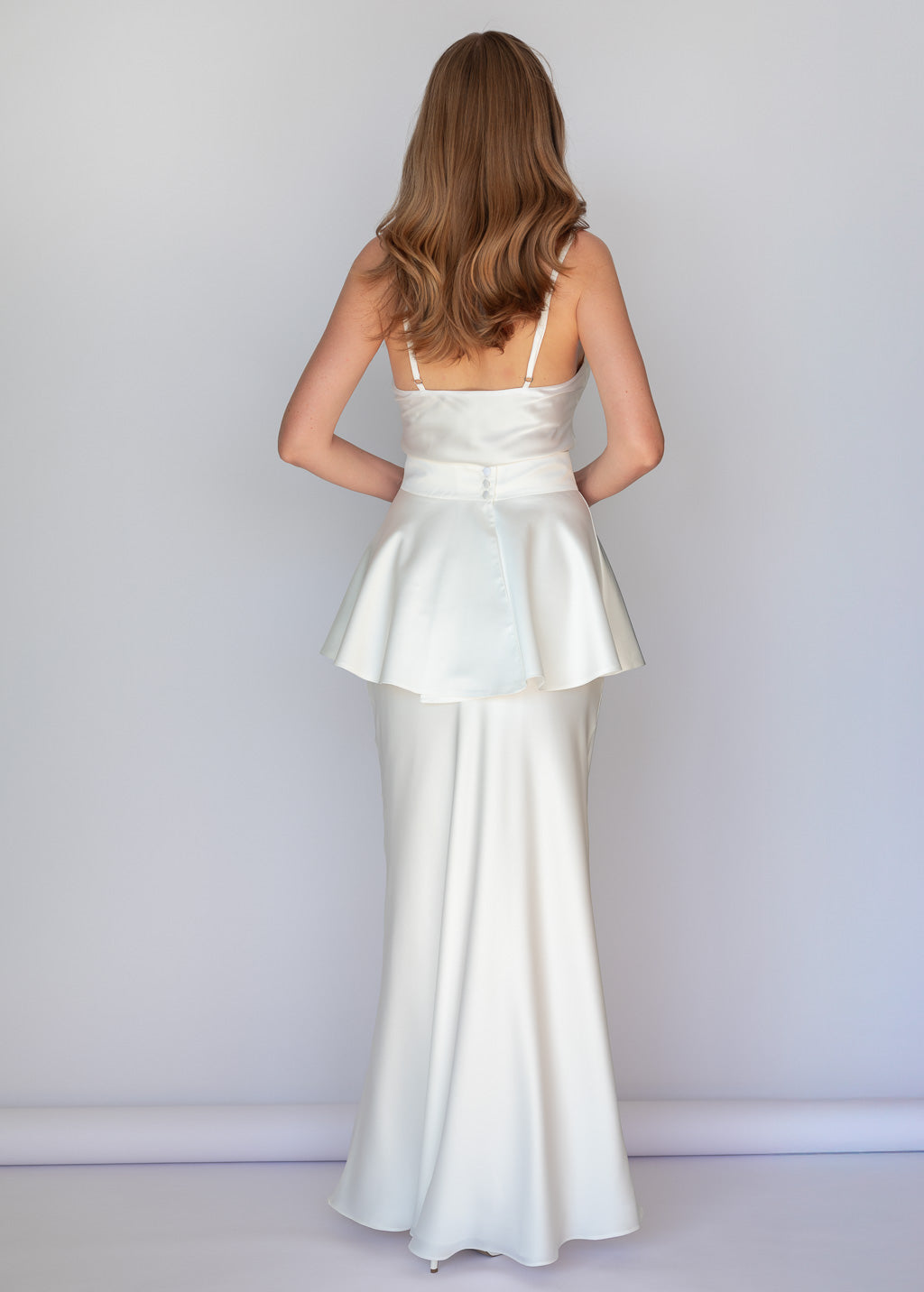 Ivory Silk Slip Dress with Detachable Peplum Belt
