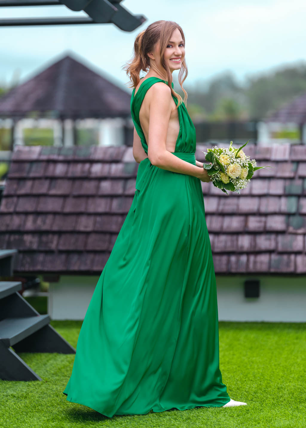 Green infinity slit long dress