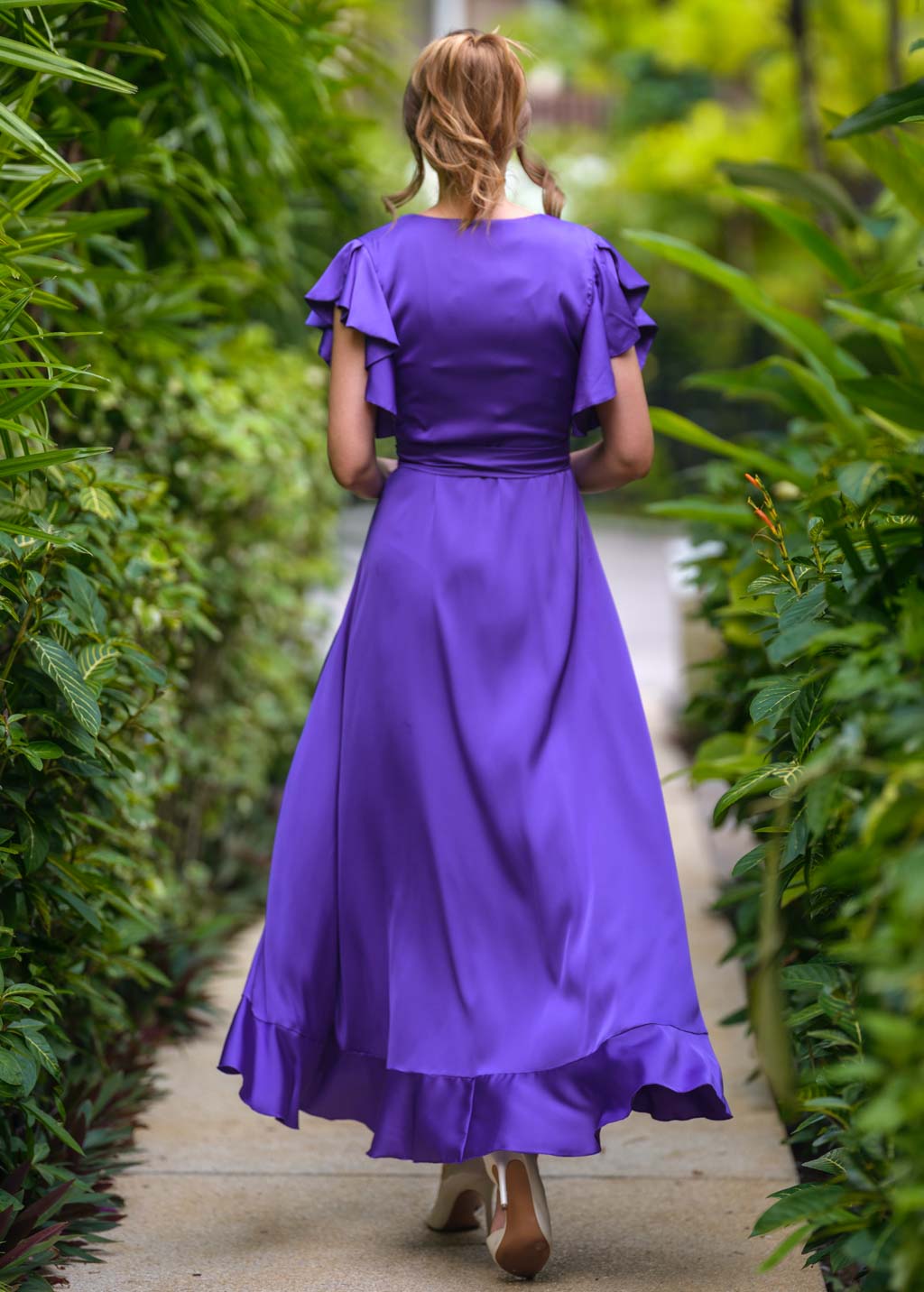 Purple wrap silk dress