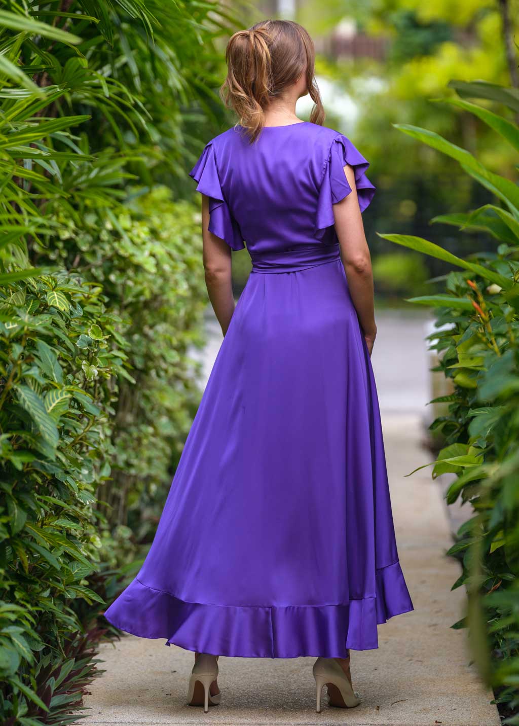 Purple wrap silk dress