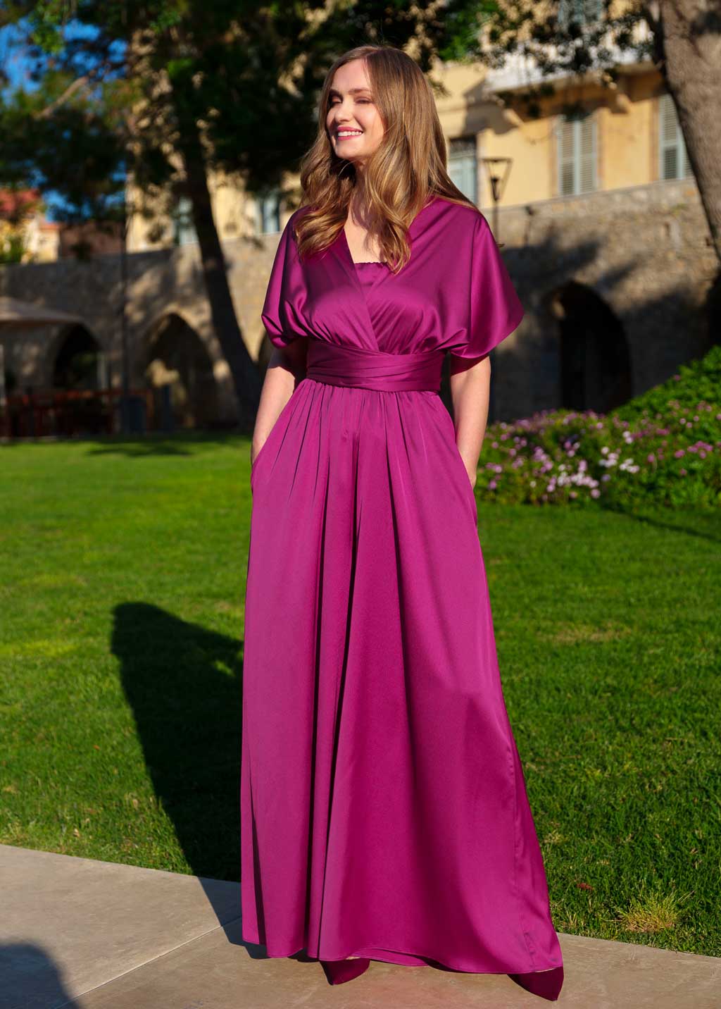 Dark Fuchsia Infinity Silk Jumpsuit with Pockets
