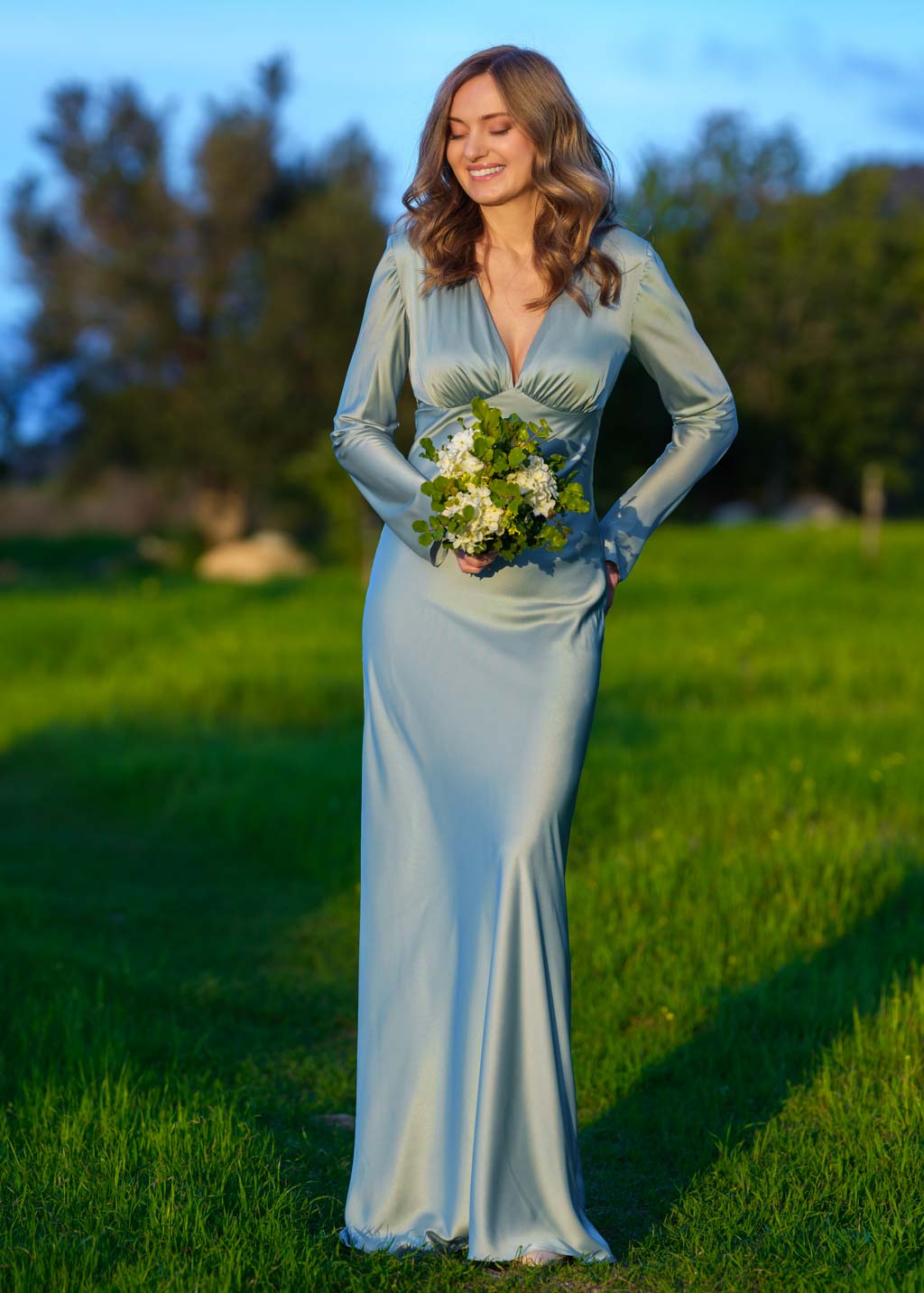 Sage green silk long dress