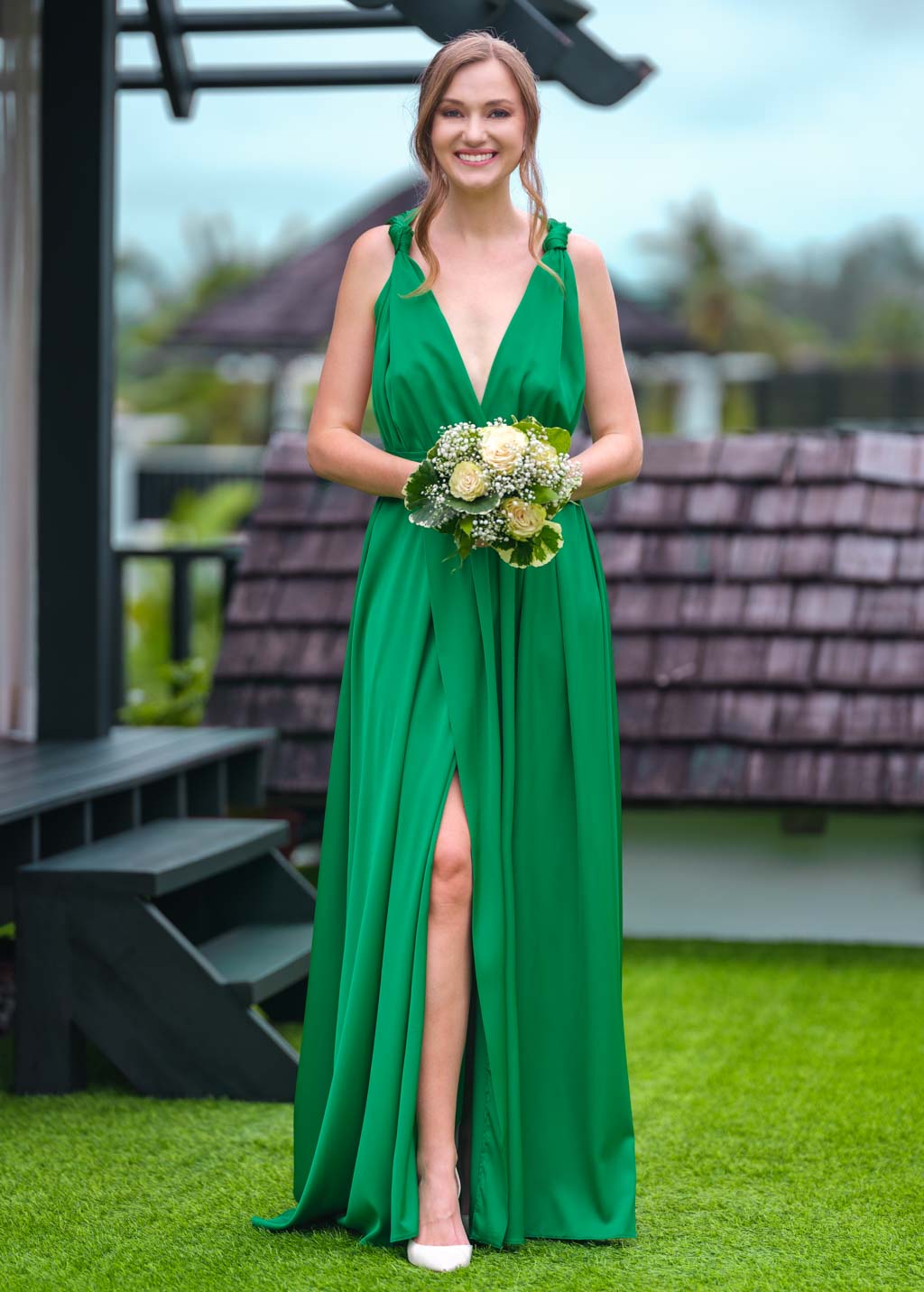Green infinity slit long dress