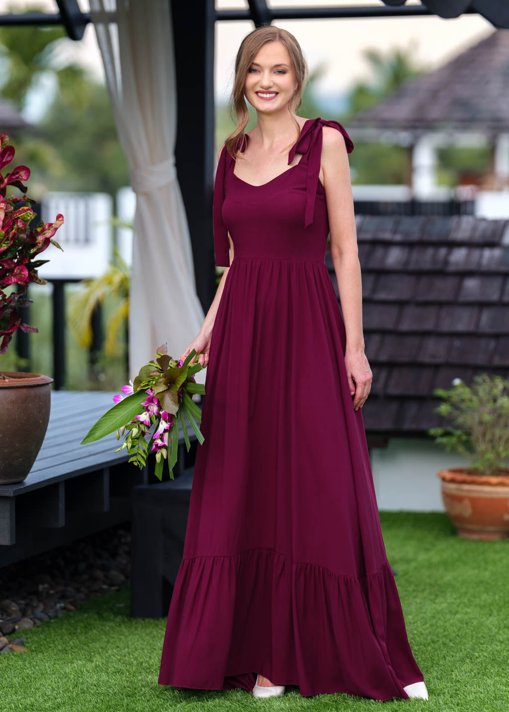 Burgundy romantic long dress