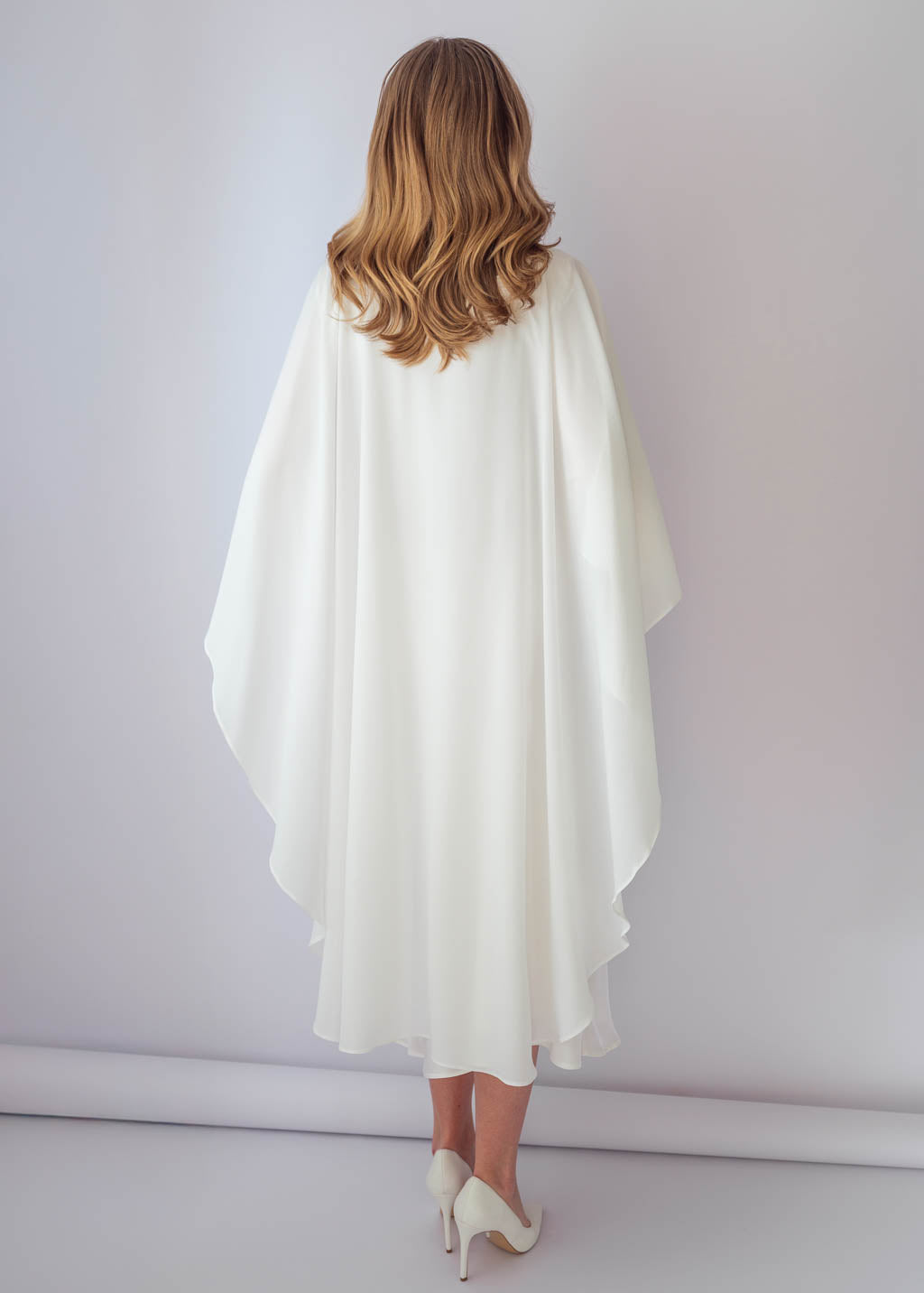 Ivory Silk Wedding Dress with Detachable Chiffon Cape