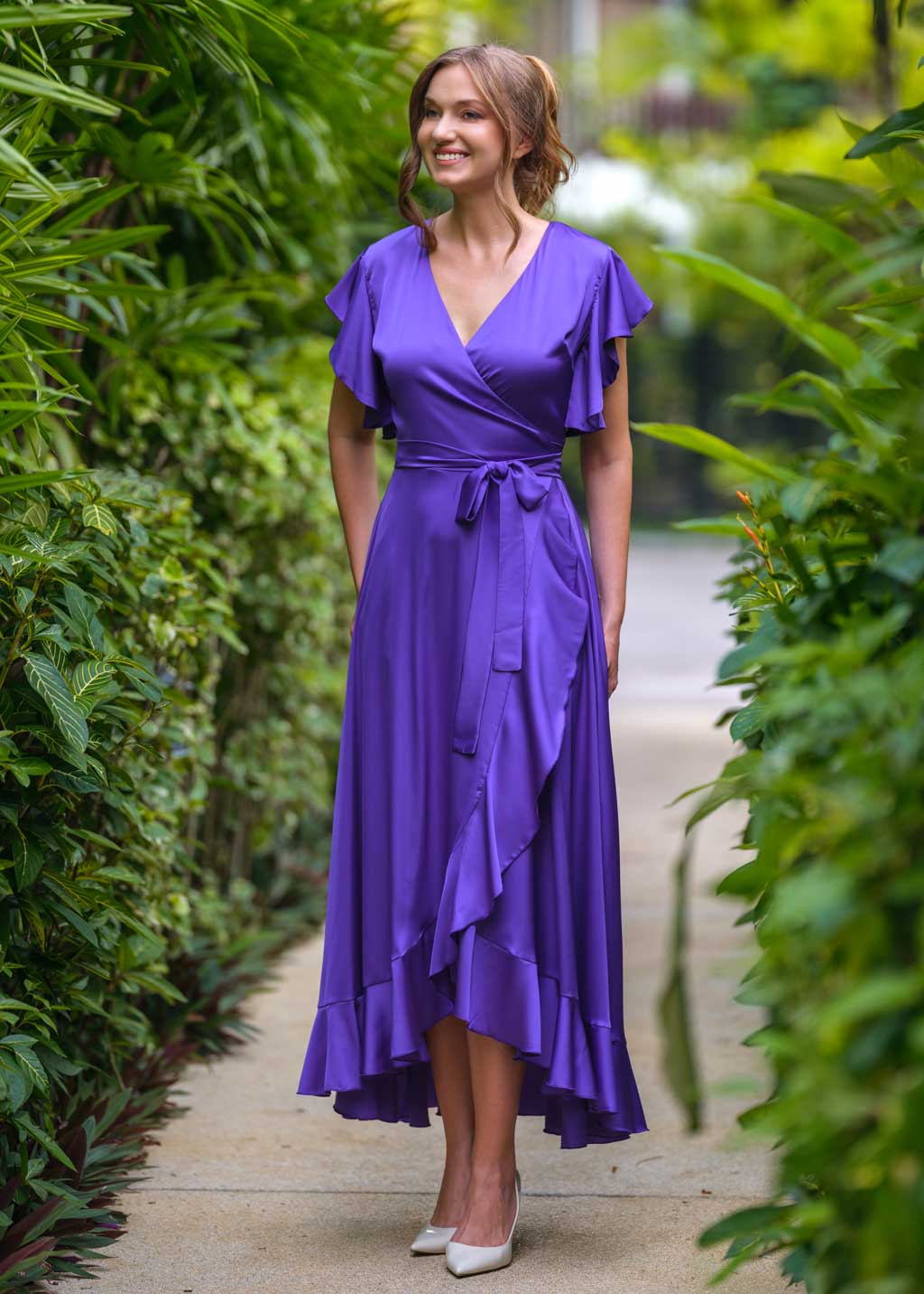 Purple wrap silk dress