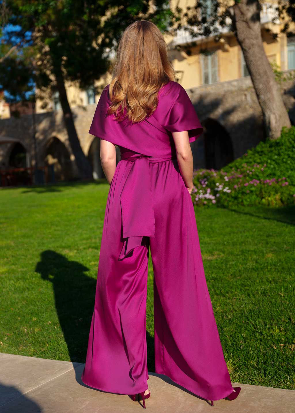 Dark Fuchsia Infinity Silk Jumpsuit with Pockets